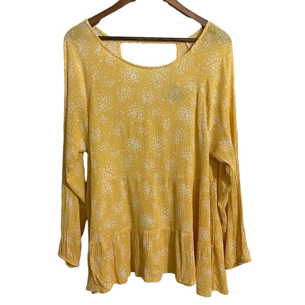 Daytrip Womens Yellow Abstract Dot Keyhole Back Long Sleeve Boho Blouse Medium